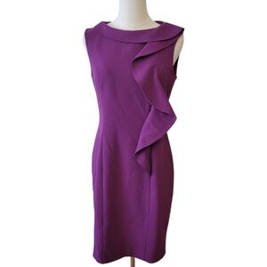Calvin Klein Fuschia Purple Sleeveless Ruffle Sheath Dress Size 4